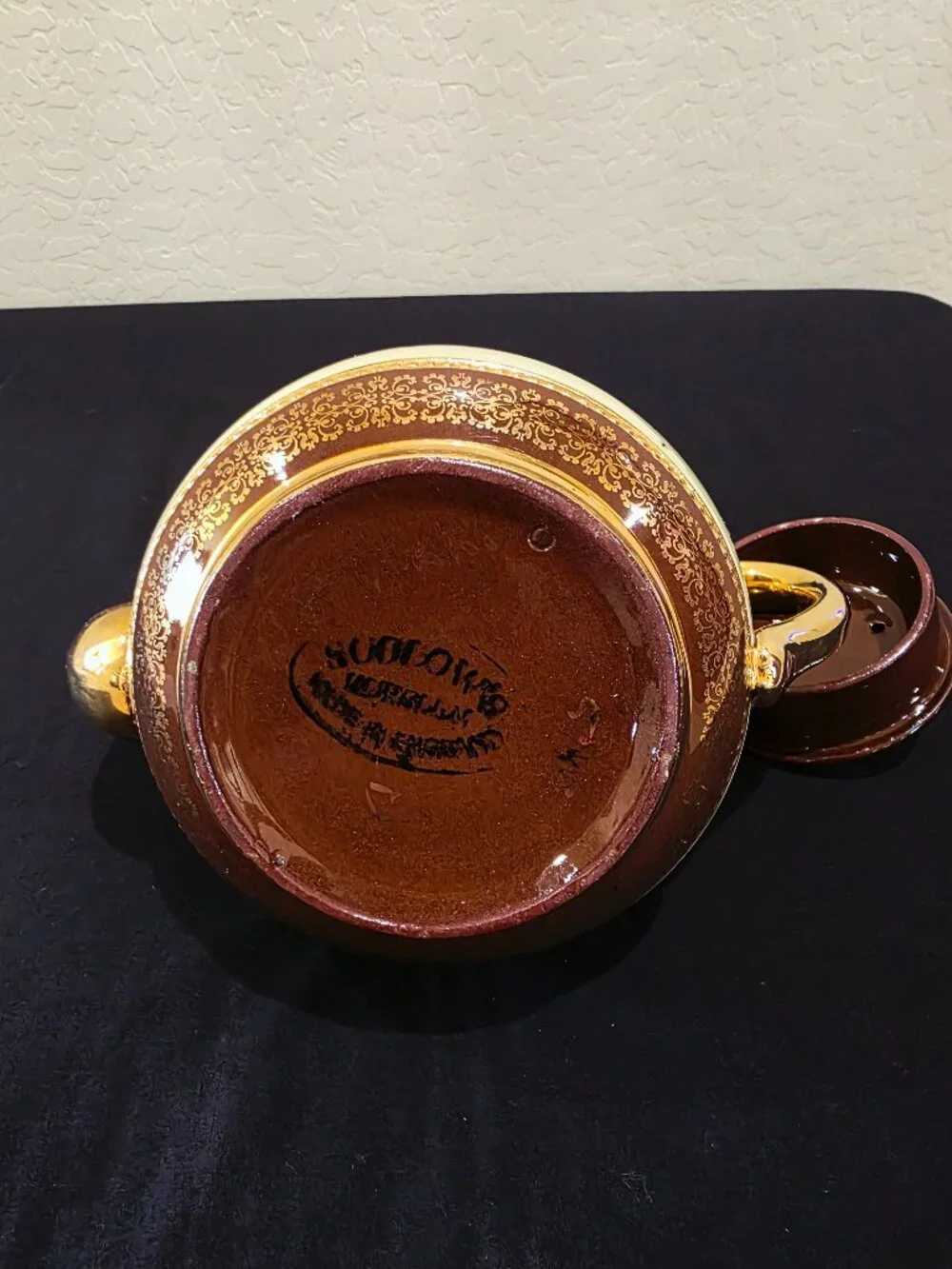 Vintage Teapot SUDLOW'S BURSLEM ENGLAND Green Gold Greek Mythology Porcleain